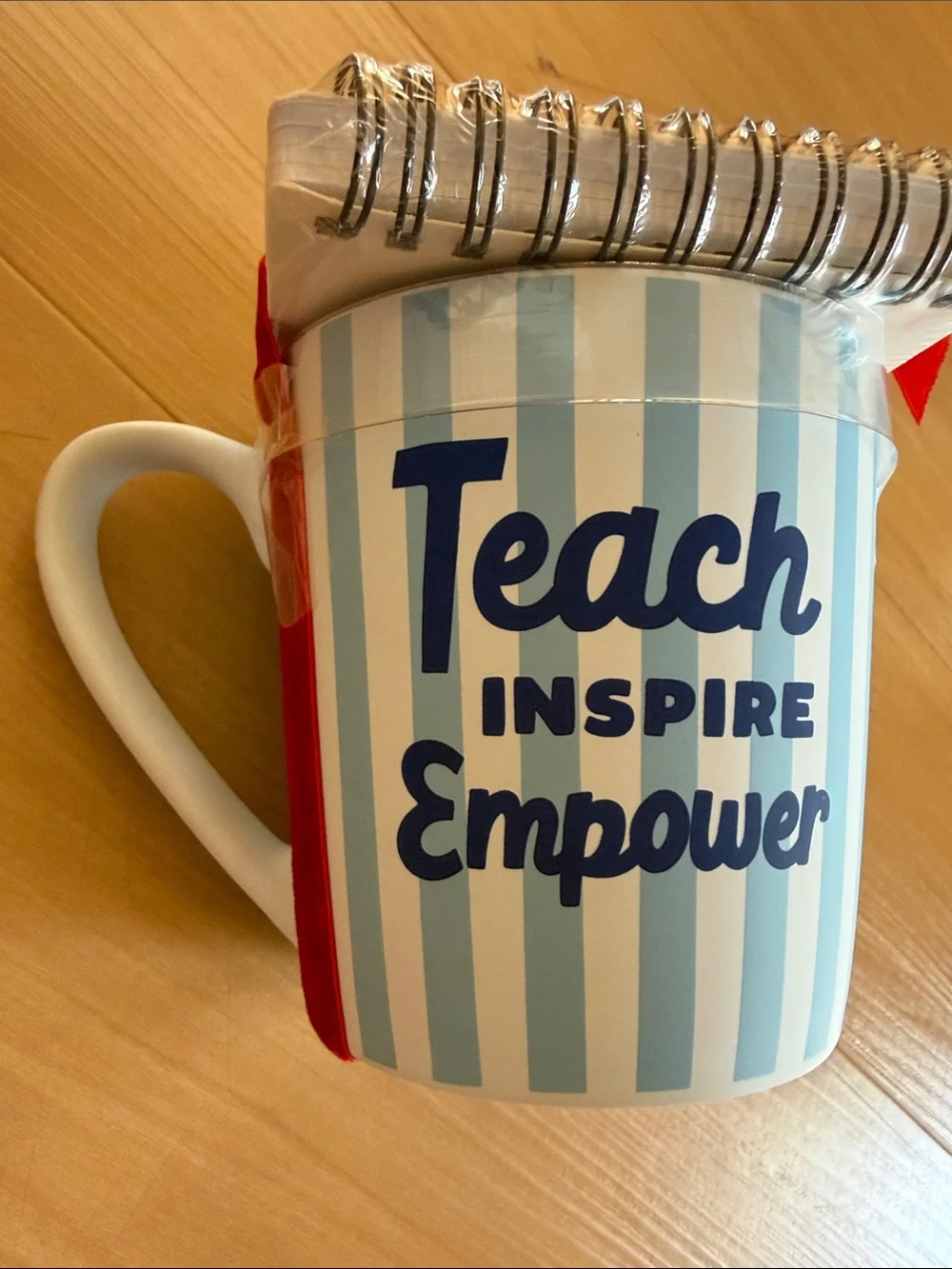 TEACHER APPRECIATION GIFT “TEACH, INSPIRE, EMPOWER” COFFEE MUG & PAD BLUE WHITE